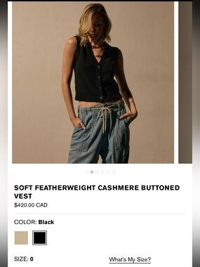 James Perse Black Cashmere Buttoned Vest